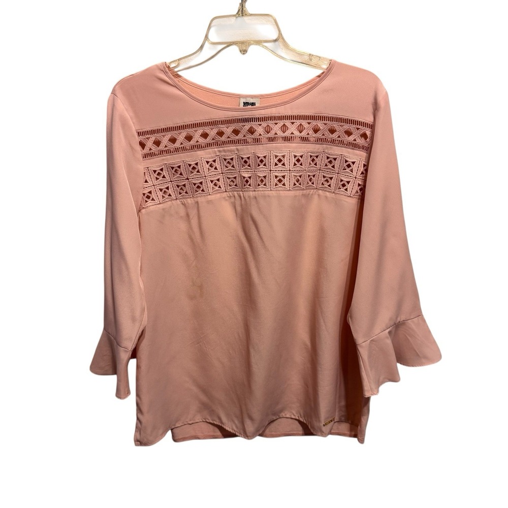 Ann Klein Womens Top Size L Pink Regular Fit Scoop Neck Bell Sleeve